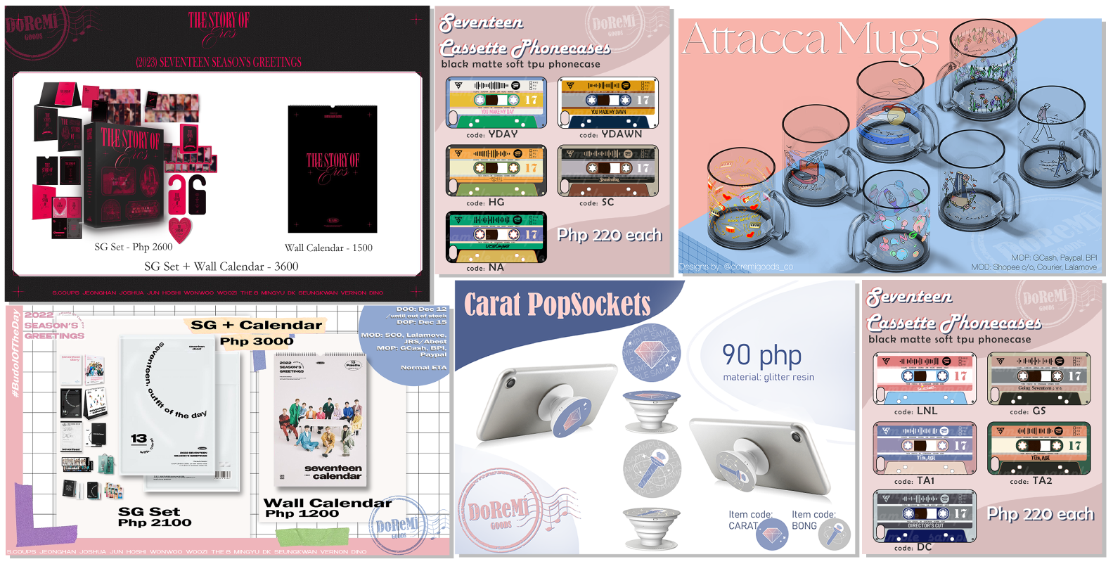 Marketing Material for Merchandise Reselling (Left Photos) and Designed Products (Middle and Right Photos)